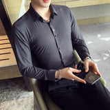 Bonsir New British Style Solid Long Sleeve Shirt Men Clothing Slim Fit Business Casual Chemise Homme Formal Wear Hot Blouse T67