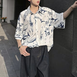 BONSIR  -  Mens Shirt Whale Ice Silk Casual Shirt Streetwear Fashion Personality Daily Outdoor Loose Short Sleeved Top Men'S Wear 2025 New