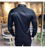 Bonsir Neckline Embroidery Shirt For Men New Solid Color Business Slim Fit Long Sleeve Social Party Shirt Streetwear Homme 5XL-M