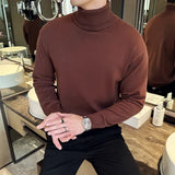 Bonsir Korean Turtleneck Sweater High Quality Autumn Winter Solid Color Long Sleeve Warm Knit Sweater Luxury Men Elastic Knit Pull