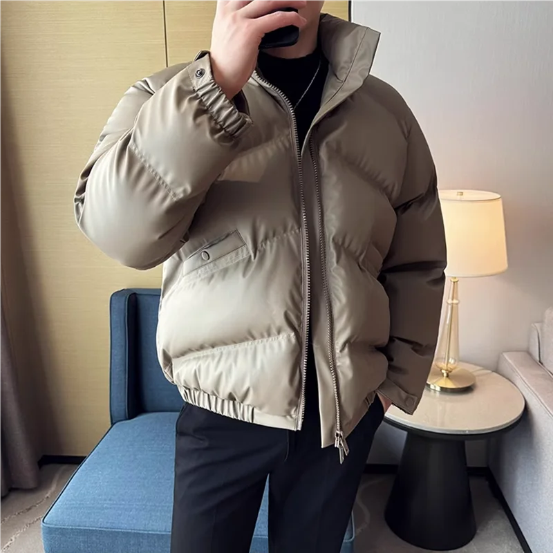 Bonsir Winter Thicken Solid Color Cotton Coats High Quality Stand Collar Zipper  Warm Jacket Outdoor Casual Short Loose Jacket