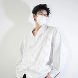 BONSIR  -  White Long Sleeved Shirt Men Fashion Society Mens Dress Shirt Korean Loose Blue Striped Shirt Mens Double Breasted Casual Shirt