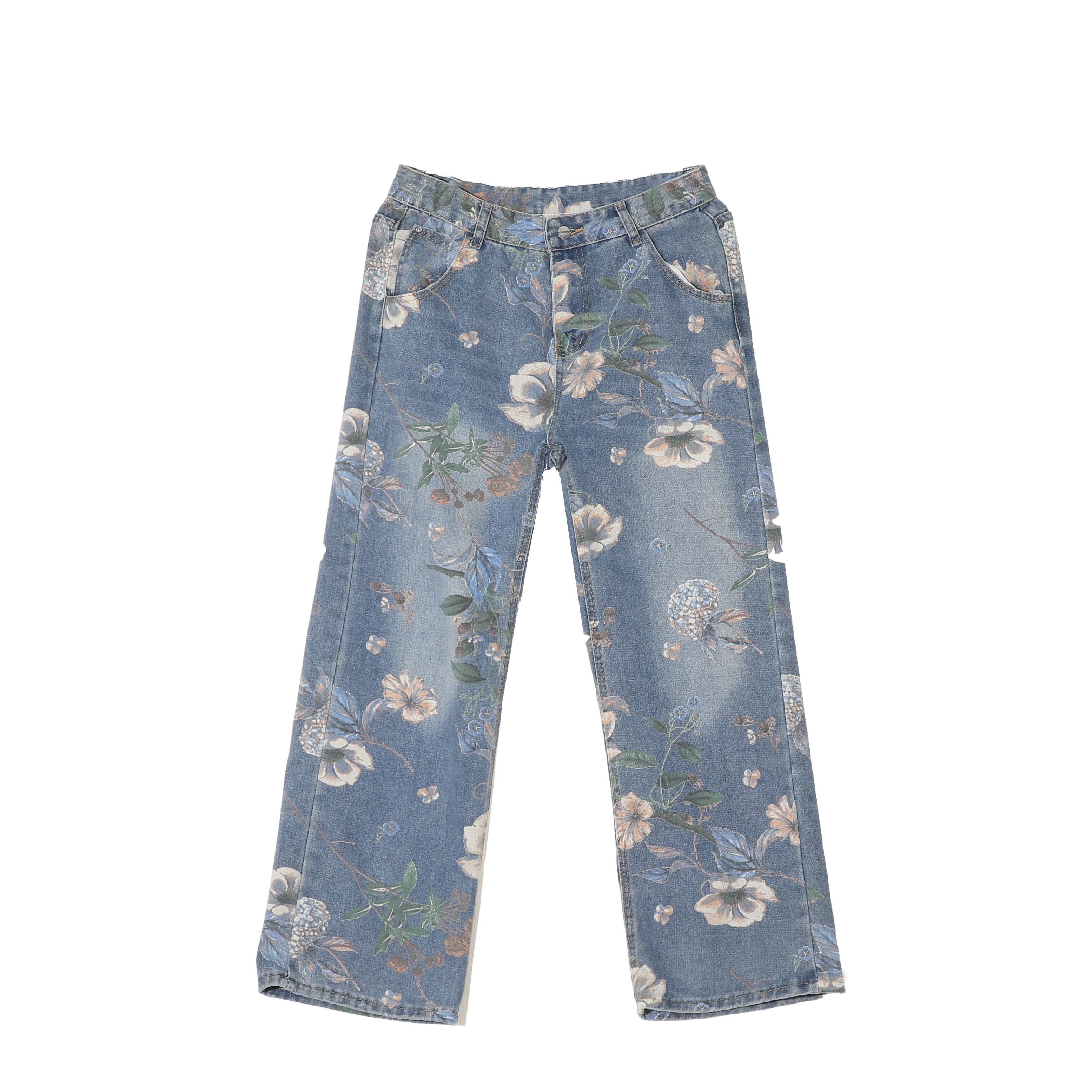 Bonsir 2024 Mens Fashion Floral Printed Jeans Korean Style Autumn Denim Pants High Street Loose Trousers Hip Hop Wide-leg Jean Pants