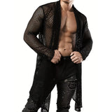 Bonsir Mens Cape Hollow Perspective Sexy Outerwear Cape Streetwear Trend Punk Style Dj Nightclub Long Sleeve Shirt Men'S Clothing
