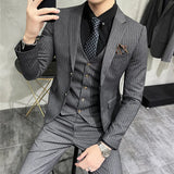 Bonsir Luxury Men 3 Pieces Suit Fashion Plaid Slim Fit Business Formal Casual Check Suits Office Work Party Prom Wedding Groom Suits