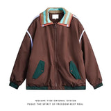 BONSIR  -  American retro niche splicing contrasting double collar jacket for men's spring new trendy brand loose couple pilot jacket