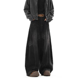 BONSIR  -  Spring and Autumn American retro scimitar jeans men's high street loose design cleanfit straight wide-leg trousers