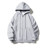 BONSIR  -  Loose casual American BF hoodie jacket light gray simple solid color cardigan trendy men's autumn new style