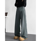 BONSIR  -  Grey Black Suit Pants Men Fashion Society Mens Dress Pants Korean Loose Straight Pants Mens Office Formal Trousers Plus Size