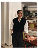BONSIR  -  New Korean Fashion Polo Neck Men Sweater Vest Light Luxury Retro Business Knitted Sleeveless Waistcoats Leisure Premium Knitwear