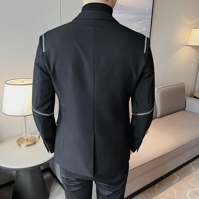 Bonsir Autumn New Zipper Decoration Blazer Men Casual Slim Fit Business Dress Coats Homme Formal Social Prom Tuxedo Men Clothing