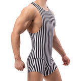 BONSIR  -  Mens Striped Bodysuits Leotard Undershirts Boxers Underwear Sleeveless Fitness Wrestling Singlet Slip Jumpsuits Seamless Rompers