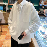 BONSIR  -  Streetwear Loose Mens Shirt Long Sleeve Black Casual Blouses Fashion Pockets Cardigan Outwear
