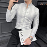 Bonsir Autumn New High Quality Striped Shirt Men Luxury Slim Fit Business Casual Shirt Formal Men Long Sleeve Party Prom Clothing Homme