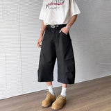 BONSIR  -  Mens Cropped Trousers Deconstructed Plain Casual Pants Streetwear Fashion Youth Campus Wide-Leg Shorts Men'S Clothing 2025 New