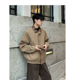 BONSIR  -  The Plaid-Trim Bomber | Men's Plus-Size Maillard Shacket for Urban Layering M-5XL High-quality Men's Spring and Autumn Jacket