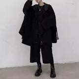 Bonsir Mens Hooded Windbreaker Dark Gothic Style Cape Sweater Streetwear Y2k Rope Decoration Personality Jacket Men'S Clothing 2024
