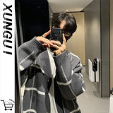 BONSIR  -  Trendy Cardigan Men's Korean Version British Checkered Striped Sweater Men's V-neck Sweater Jacket