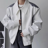 Bonsir Mens Jacket Contrast Color Motorcycle Jacket Japanese Harajuku Streetwear Casual Shoulder Pad Long Sleeve Top Men'S Clothing