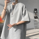 BONSIR  -  Summer Short Sleeved T-shirt Men Oversized Gray Black Casual T Shirt Men Streetwear Hip-hop Loose Zipper T Shirt Mens Top M-3XL