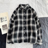 BONSIR  -  Fashion Harajuku Plaid Shirts for Men Autumn Winter High Quality Casual Flannel Men Retro Long Sleeves Shirt Streetwear Blouses