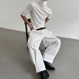Bonsir Mens Casual Slim Shirt 2024 Spring New Genderless Fashion Shaping Solid Color High Collar Harajuku Bottoming T-Shirt Unisex