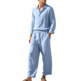 BONSIR  -  Summer Casual Mens Linen Two Piece Suits Leisure Breathable Long Sleeve Shirt And Trousers Men Outfits Fashion Solid Color Sets