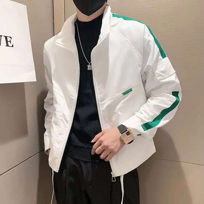 Bonsir Spring Autumn Jacket for Men Slim Fit Zip V Splicing Man Coat New in Cheap Clothes Offer Original Brands Korean Reviews Many Y2k