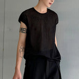 BONSIR  -  Mens Micro-Transparent Hollow T-Shirt Summer Streetwear Breathable Fashion Niche Plain Short-Sleeve Top Men'S Clothing 2025 New