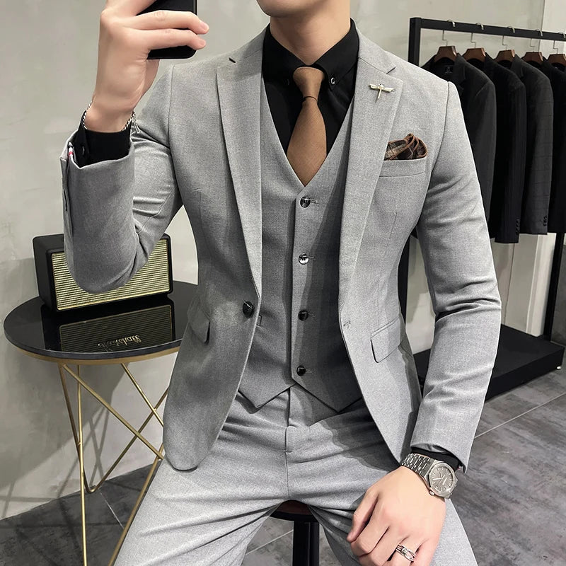 Bonsir (Jacket +Vest+Pants) Plus Size 7XL-S Men Korean Slim Fit Groom Wedding Business Casual Tuxedo Mens Work Social Suit 3 Pieces