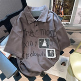 BONSIR  -  Embroidered Patch Design Men's Short Sleeved T-shirt American Retro Lapel Male Tshirt Summer Loose Casual Versatile Top