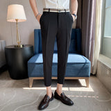 Bonsir Fashion Waist Stripes Suit Pants Summer Black White Slim Fit Trousers Mens Brand Formal Business Wedding Casual Pant Hombre