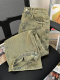 Bonsir Spring Men and Women Trendy Street Personalized Washed Straight leg Jeans Couple Loose Wide Leg Floor Raging Casual Pants