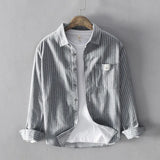 BONSIR  -  100% Cotton, Striped Loose Casual Long Sleeve Shirt for Spring and Autumn, High-quality Breathable, Moisture-wicking Men’s Shirt
