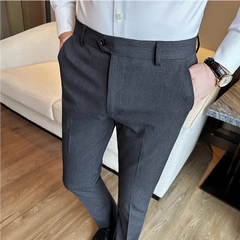 Bonsir Autumn New High Waist Solid Casual Dress Pants Men High Quality Slim Suit Pants Formal Wedding Social Party Trousers