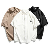 BONSIR  -  Summer Solid Men Casual Shirt Short Sleeve Fashion Brand Large Size Streetwear Blouses Male Turn Down Collar Shirts Clothes