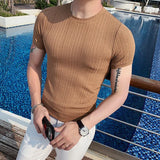 Bonsir British Style Summer Thin Ice Silk Solid T Shirts Men's Clothing Round Neck Short Sleeve Slim Fit Casual Tee Top Streetwear