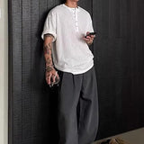 BONSIR  -  Vintage Striped Ribbed Knit T Shirts Mens Casual Henley Collar Buttoned T-shirt Men Spring Summer Fashion Slim Half Sleeve Tees