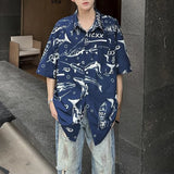 BONSIR  -  Mens Shirt Whale Ice Silk Casual Shirt Streetwear Fashion Personality Daily Outdoor Loose Short Sleeved Top Men'S Wear 2025 New