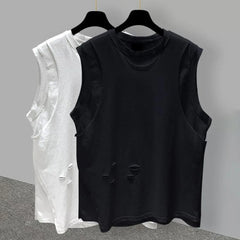 Bonsir Fake Two-Piece Ripped Sleeveless T-Shirt For Men 2024 Summer New Large Size Sports Fitness Gym Casual Loose Waistcoat Vest