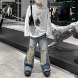 Bonsir Mens Clothing 2024 American Street Loose Trend Contrast Color Ripped Jeans Retro Distressed Straight Fashionable Casual Trousers