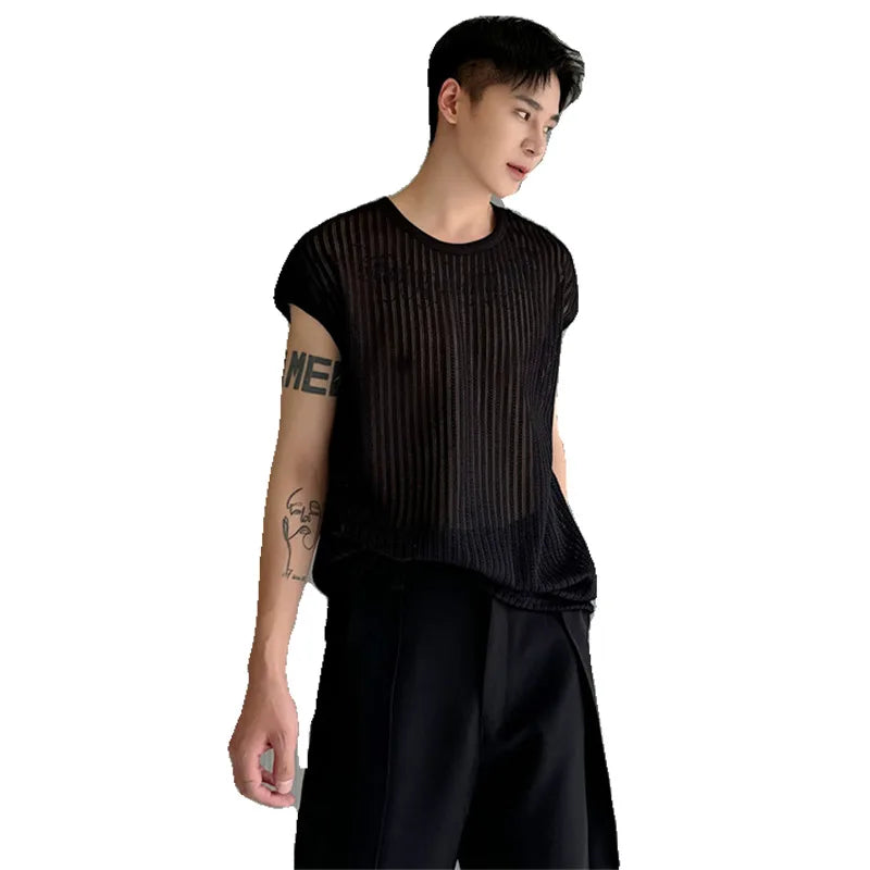 Bonsir Translucent Design Stylish Handsome Sleeveless Vests New Men's Fashion Plain Tank Tops Korean Reviews Many Clothes