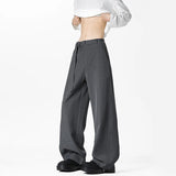 BONSIR  - Grey Belt Suit Pants Men Fashion Society Mens Black Dress Pants Korean Loose Wide Leg Pants Mens Office Formal Trousers M-3XL