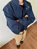 BONSIR  -  American retro blue jacket men's spring and autumn high-end short loose stand-up collar jacket