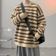 Bonsir Men's  Autmn Winter New Round Neck Sweater Loose Pullover Knit New Casual Pullover Couple Harajuku Shirt Warm Pullover