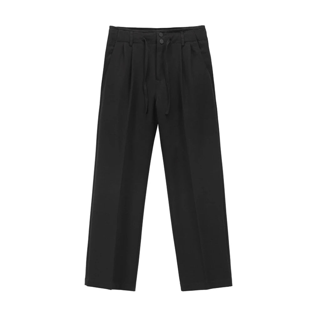 Bonsir 2024 New Spring Summer Men's Casual Straight Classic Black Rose High Waist Pants Korean Wide Leg Trousers For Men