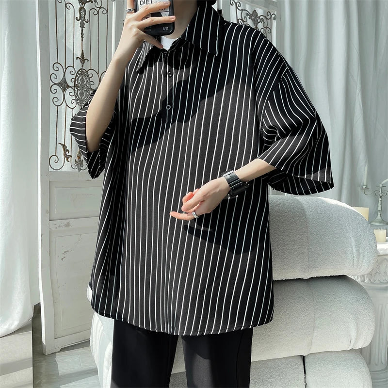 Bonsir Told Tale Male Simple Stripe Polo Shirt Men Clothing Loose Casual Men's Shirts Summer Male Short Sleeve Shirts Pullover