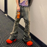 Bonsir RO Style Gradient Washed Sashes Flare Jeans Unisex Streetwear Baggy Y2K Bell-bottoms Harajuku Loose Casual Denim Trousers