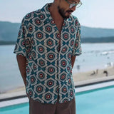 BONSIR  -  Y2K Shirt Shirt Floral Printed Summer Casual Tops Daily Vacation Floral High Stretch Holiday Lapel Men Polyester