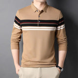 Bonsir Smart Casual Autumn Pure Cotton Polo Shirt Men New Lapel Button Contrast Color Fashion Office Social Loog Sleeve T-shirt Tops